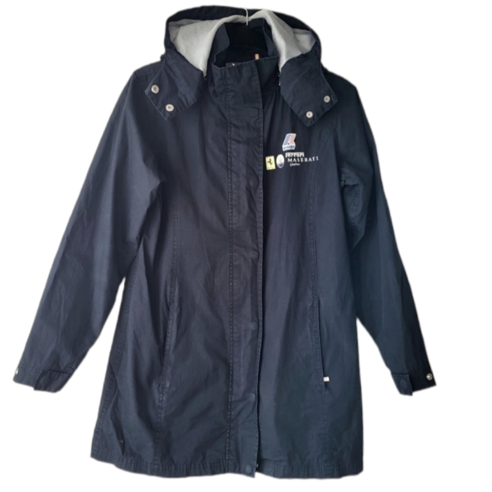 Kway navy zip up+snap  hooded waterproof breathable windbreaker jacket Sz S